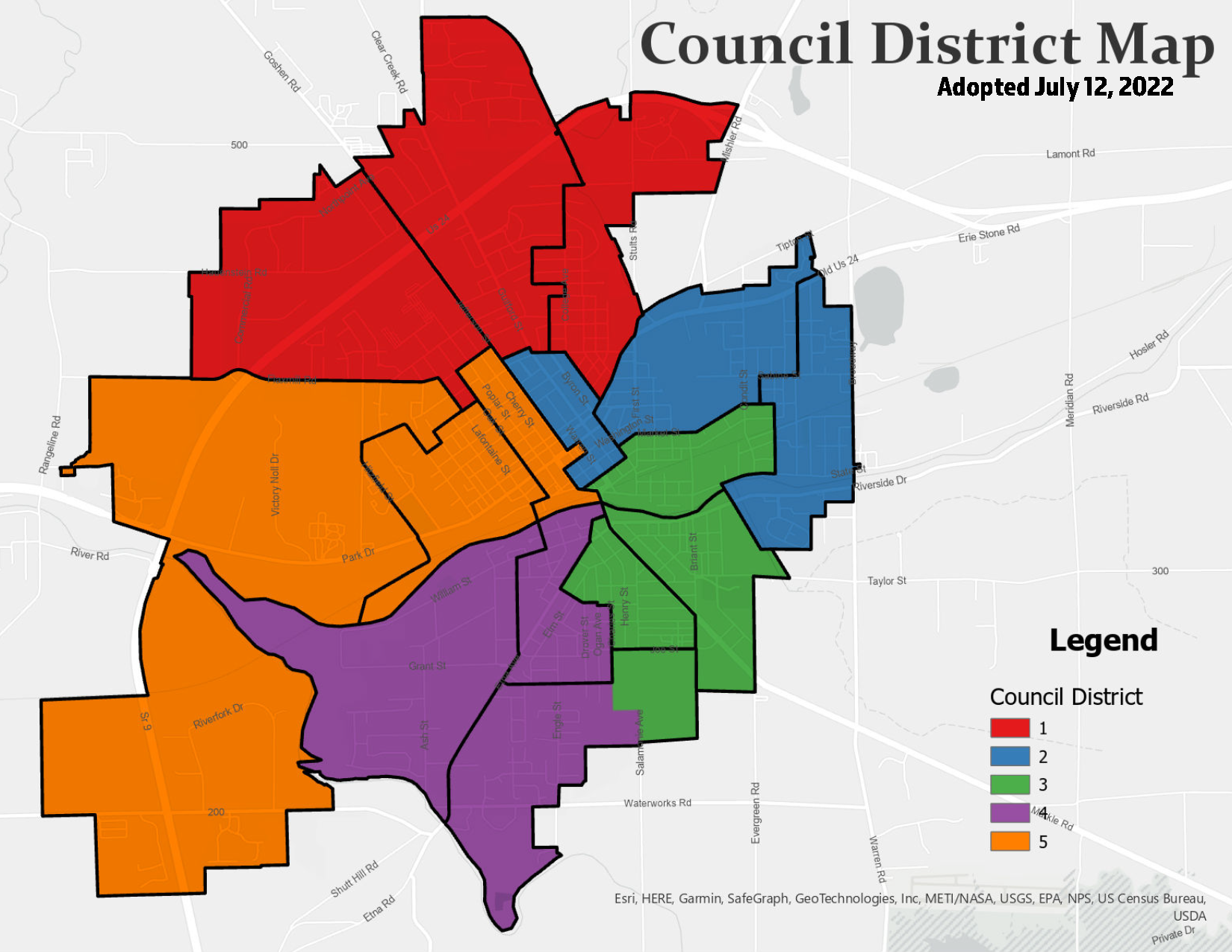 Huntington City Council District Map Adopted July 12, 2022