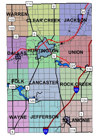 Map of Huntington County, IN, Townships