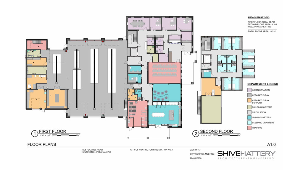 Floor plans for a potential new Fire Station 1 on Flaxmill Road.