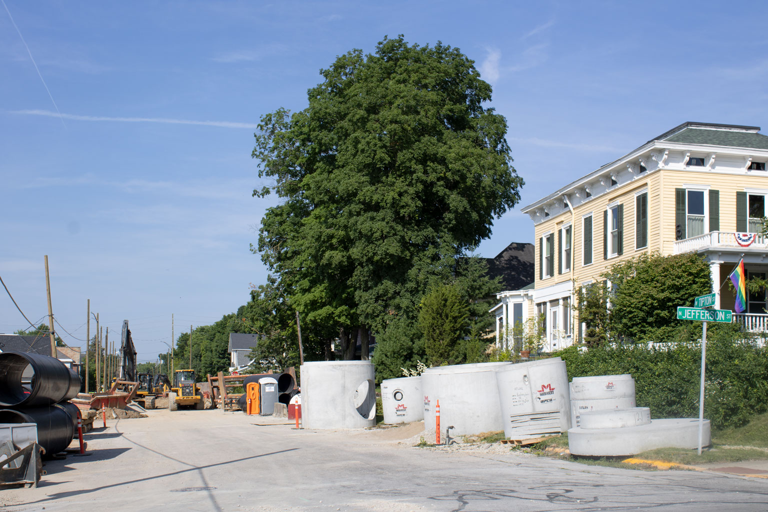 Heavy construction equipment near the Jefferson and Tipton intersection, which will close on or after July 7.
