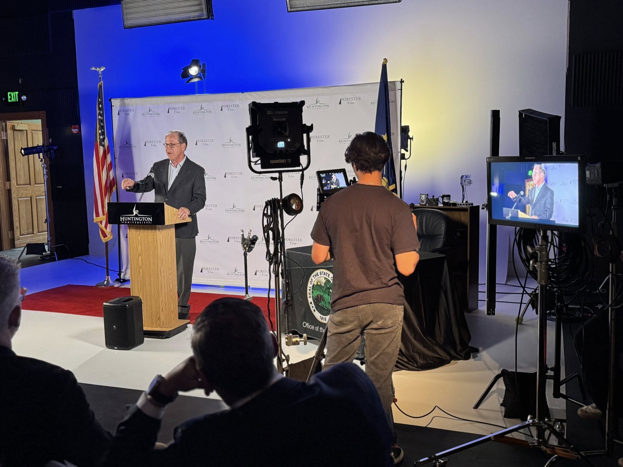 Gov. Mike Braun signs SEA 306 at Huntington University, benefitting Hoosier creatives in the film and media industry.
