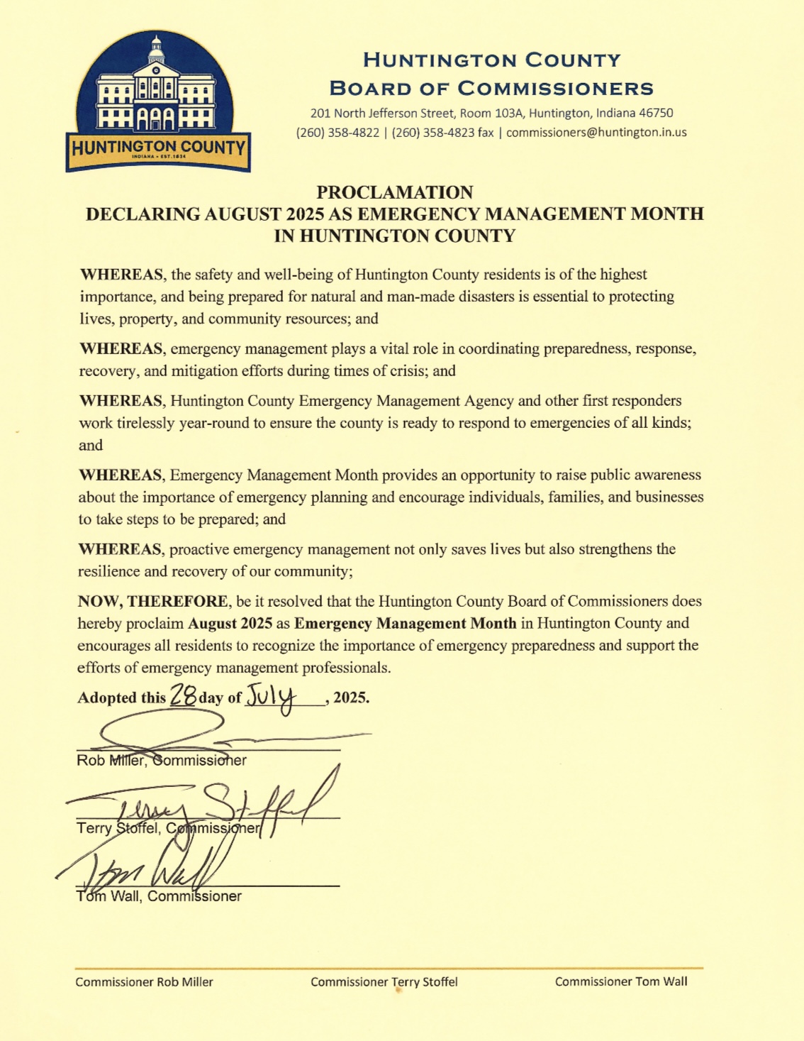 Emergency Management Month proclamation document