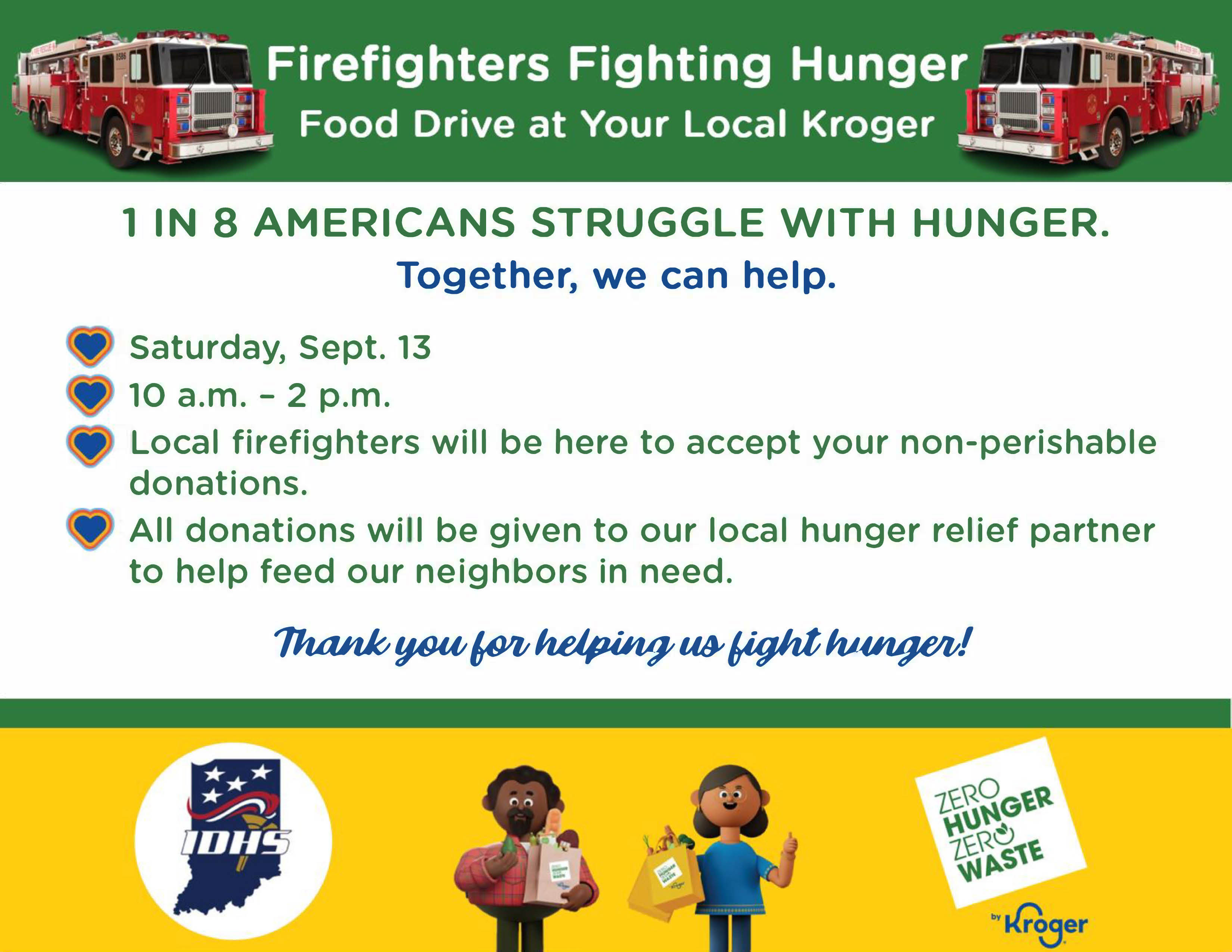 Food drive flyer with date, time and Kroger location.