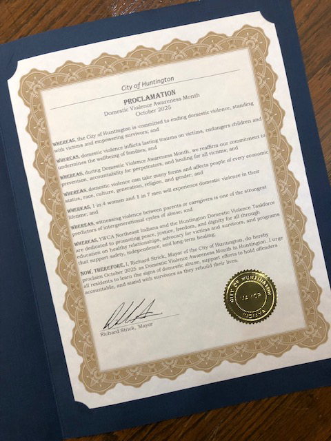 A photo of the 2025 Domestic Violence Awareness Month proclamation.