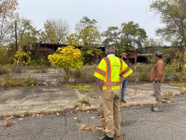 Construction crew members conducting a final walkthrough of HK Porter before demolition begins the week of October 20.