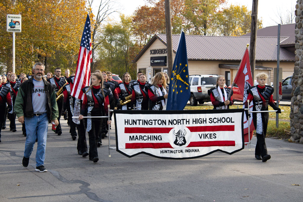 The Huntington North Viking Marching Band performs during the 2025 Veterans Day Parade.