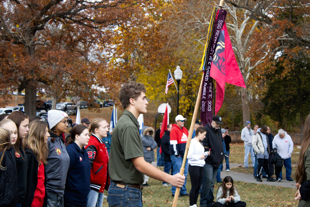 Members of Huntington North JROTC stand in formation during the 2025 Veterans Day Ceremony.